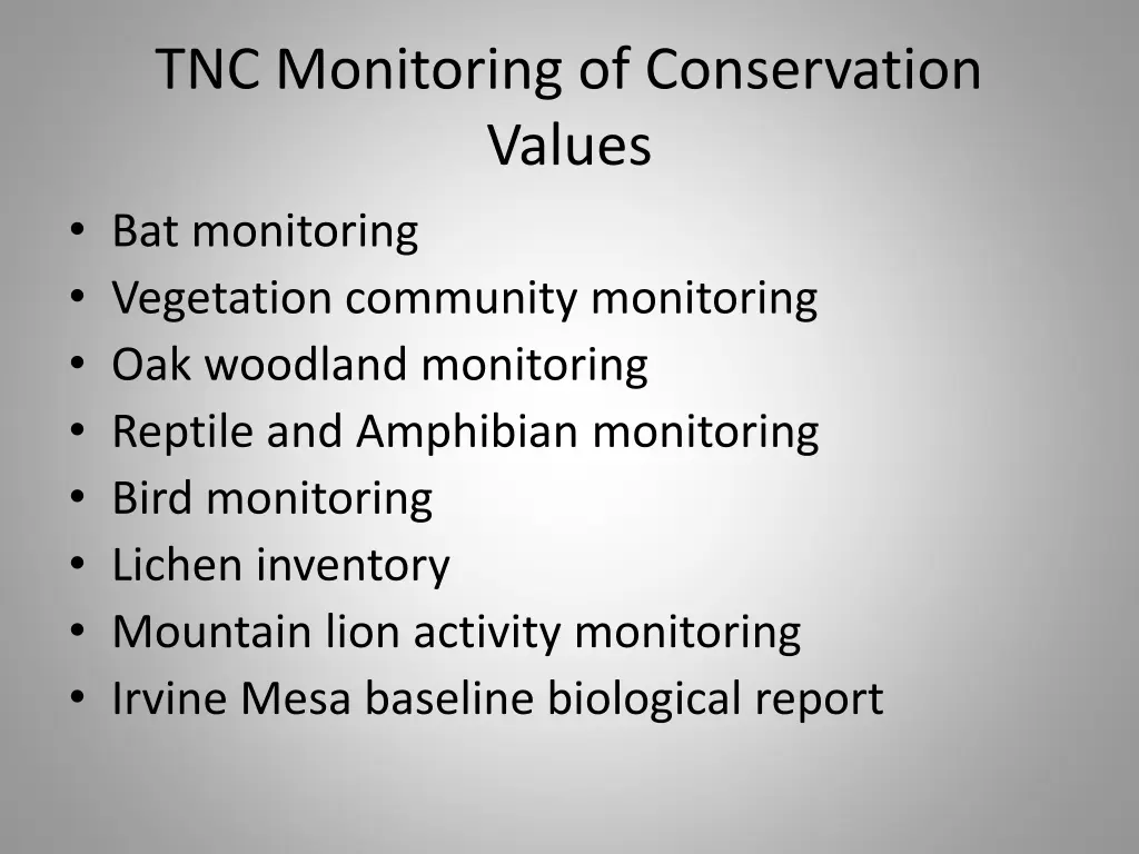 tnc monitoring of conservation values