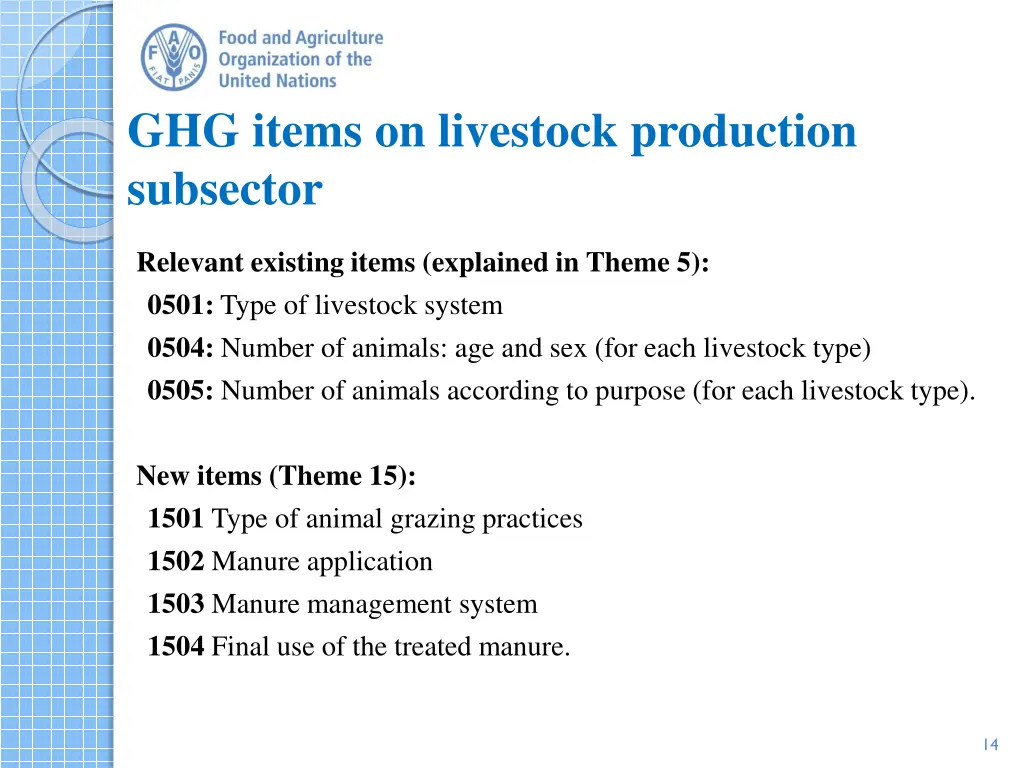 ghg items on livestock production subsector