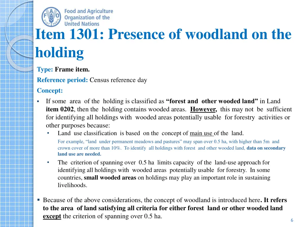 item 1301 presence of woodland on the holding