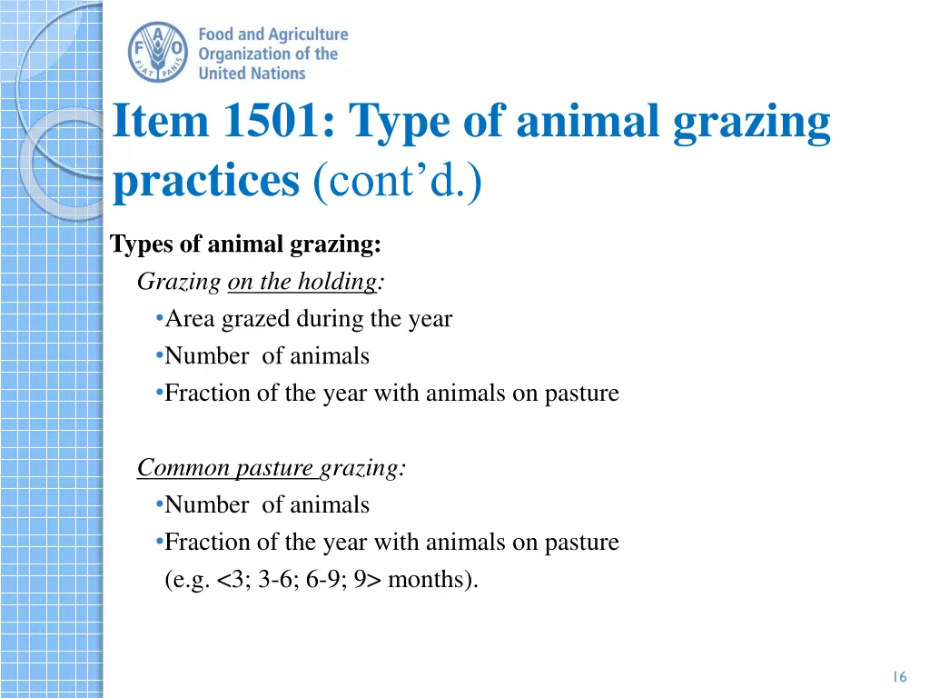 item 1501 type of animal grazing practices cont d