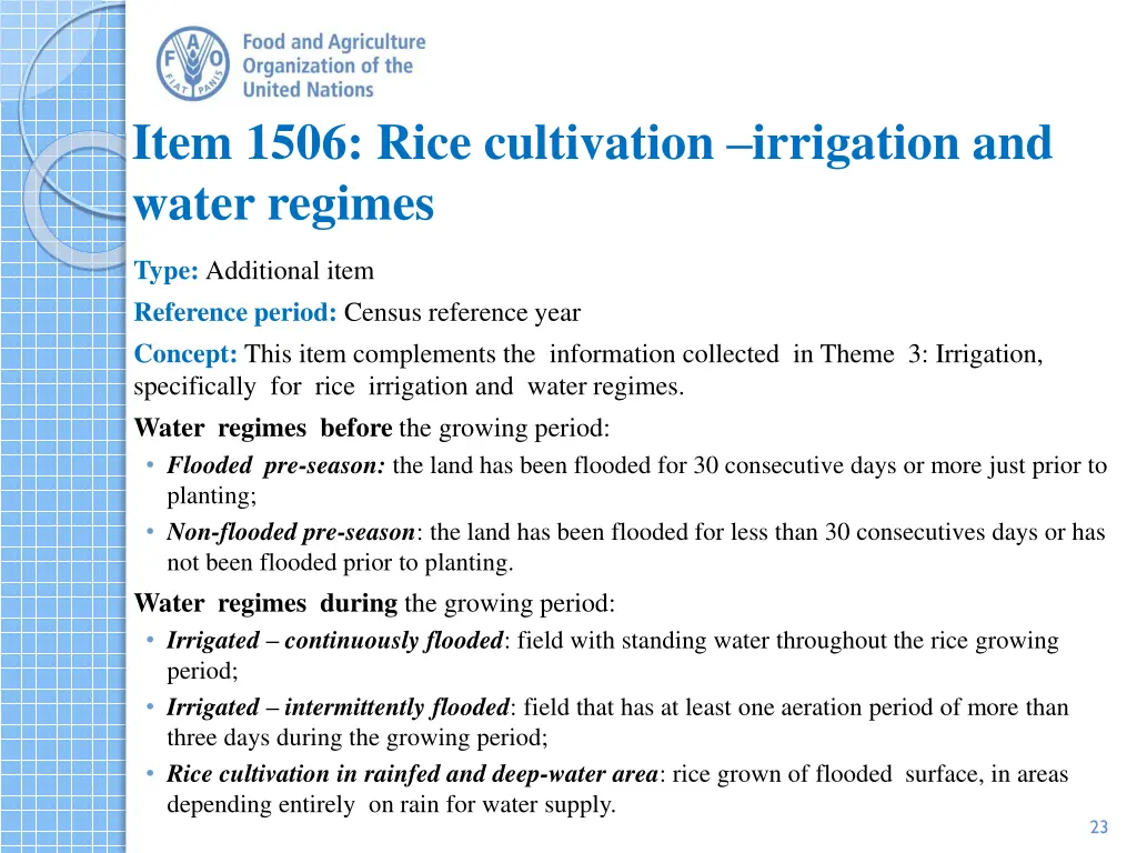 item 1506 rice cultivation irrigation and water