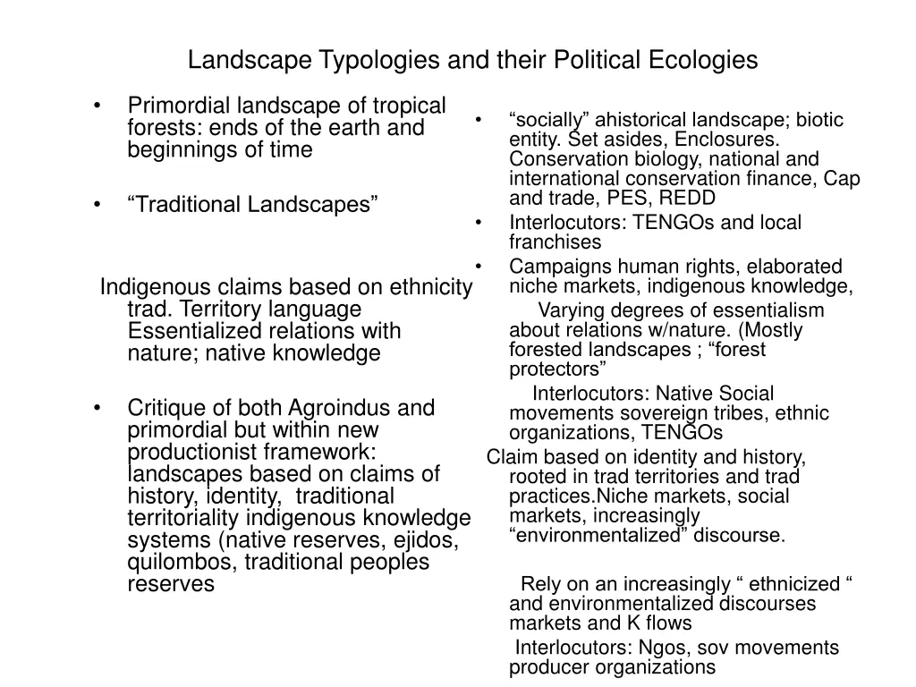 landscape typologies and their political ecologies