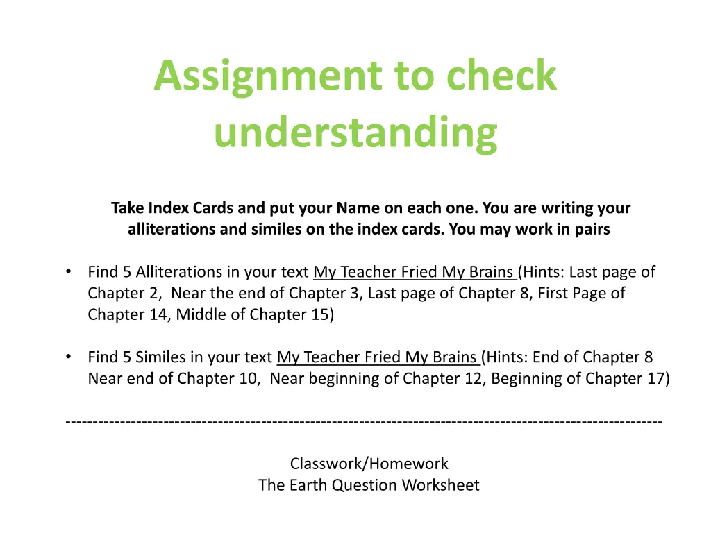 assignment to check understanding