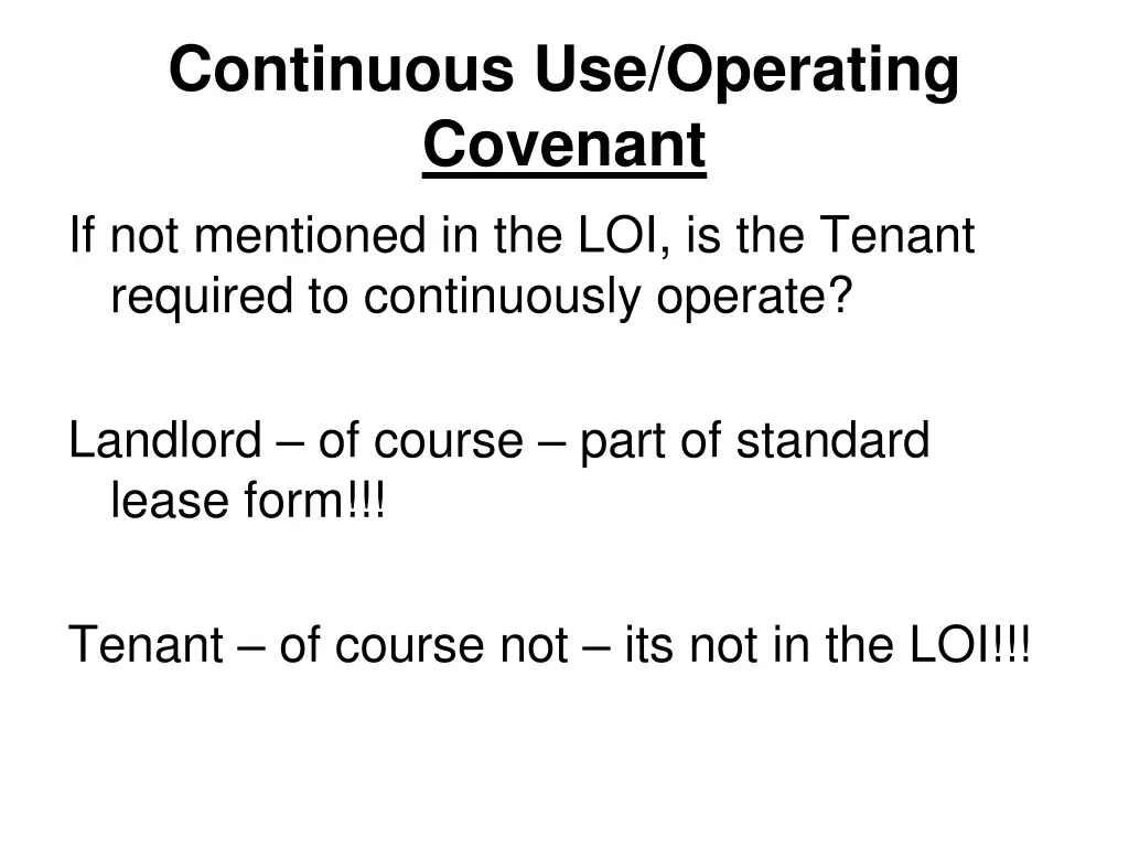 continuous use operating covenant 1