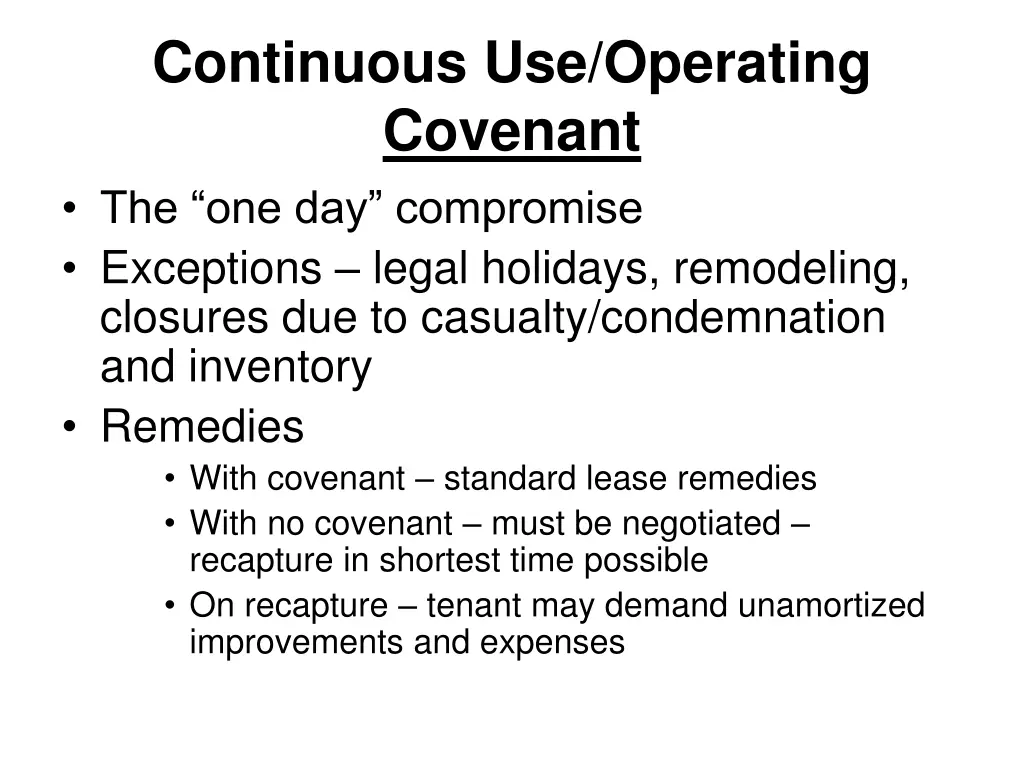 continuous use operating covenant 2