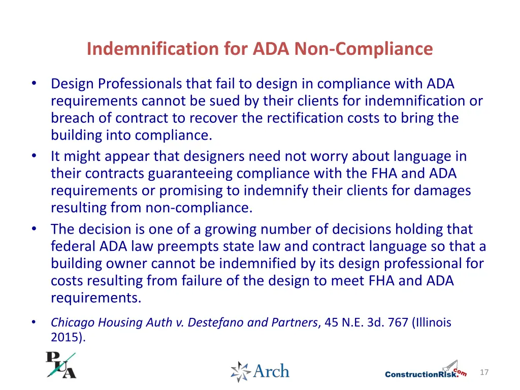 indemnification for ada non compliance