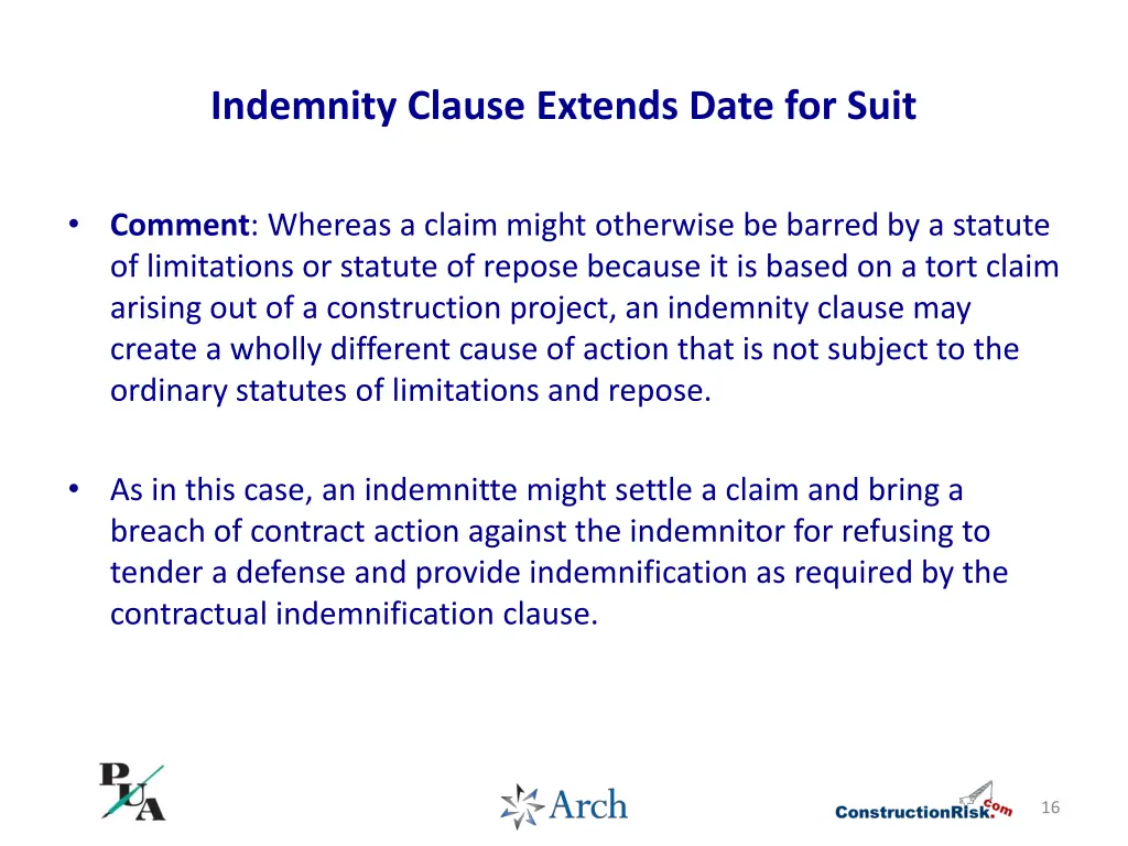 indemnity clause extends date for suit