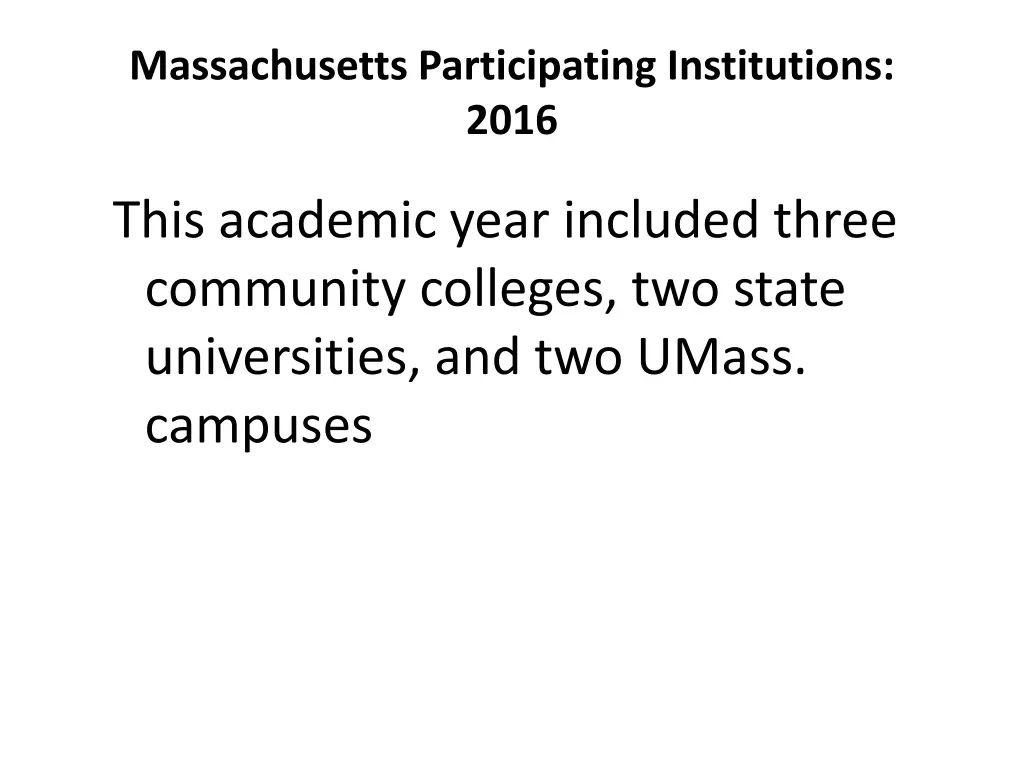 massachusetts participating institutions 2016