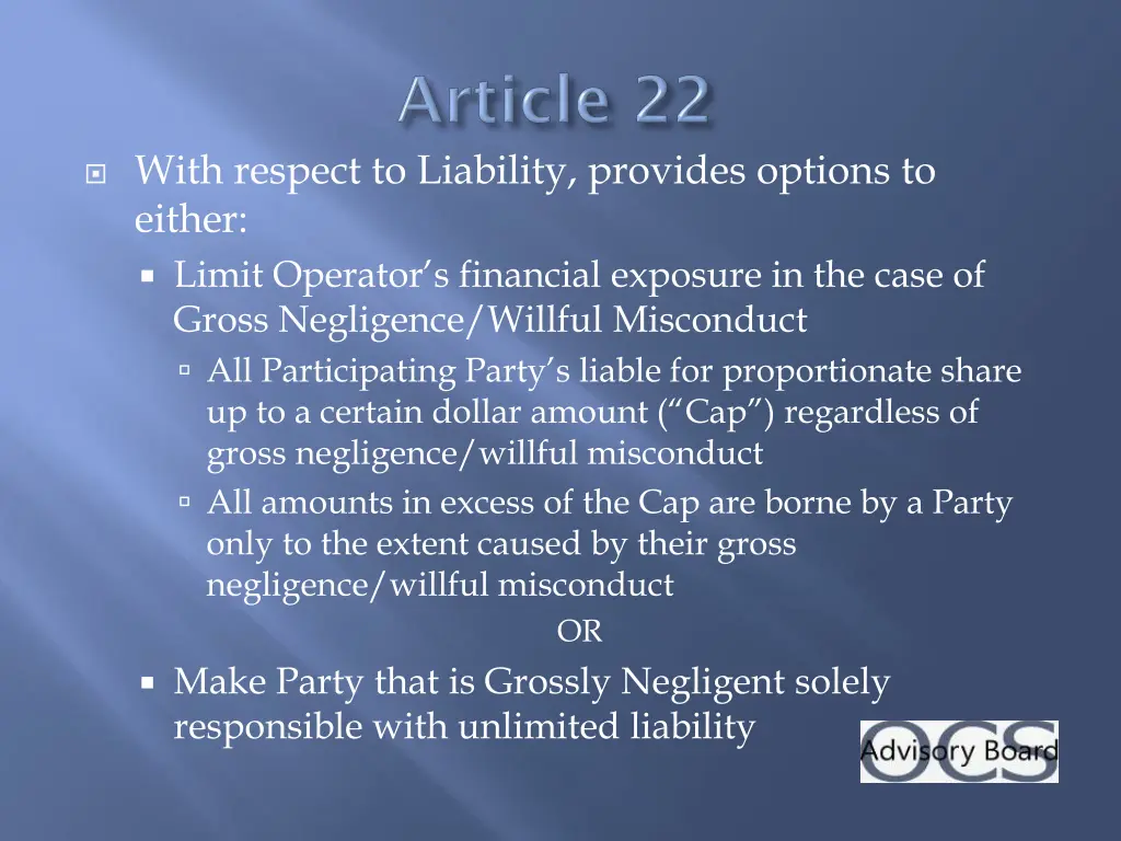 with respect to liability provides options