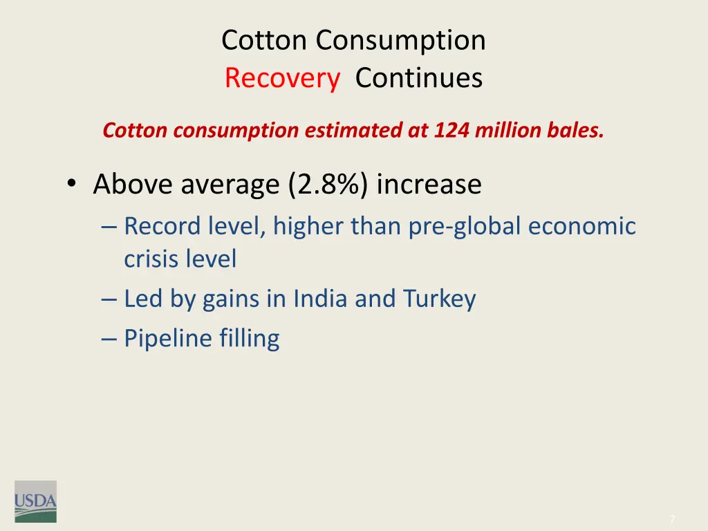 cotton consumption recovery continues