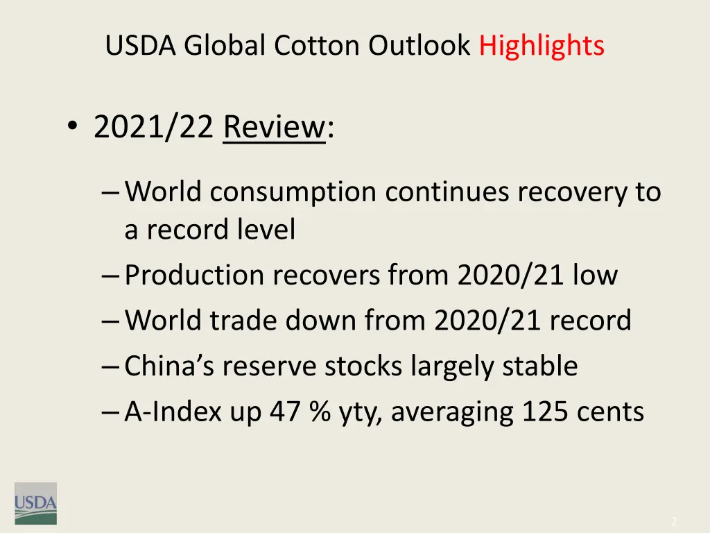 usda global cotton outlook highlights