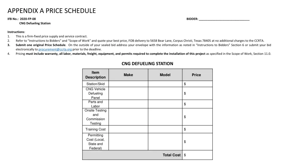 appendix a price schedule