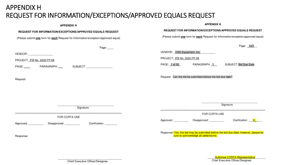 appendix h appendix h request for information