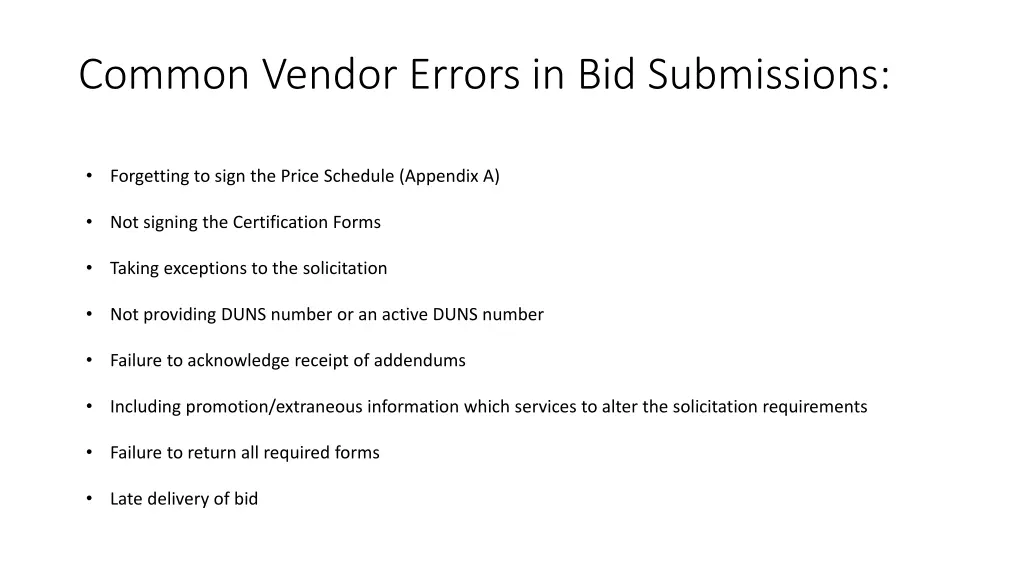 common vendor errors in bid submissions