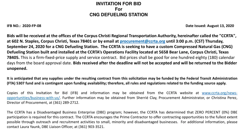 invitation for bid for cng defueling station