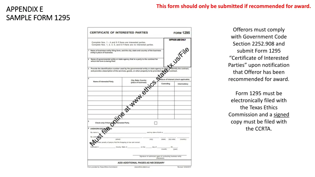 this form should only be submitted if recommended