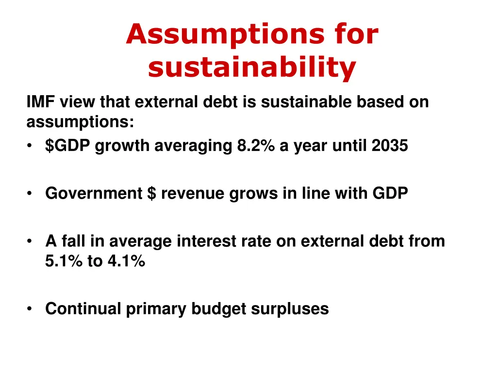 assumptions for sustainability