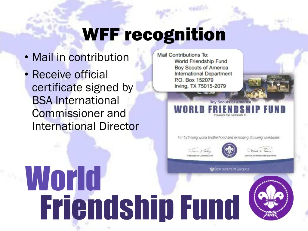 wff recognition mail in contribution receive