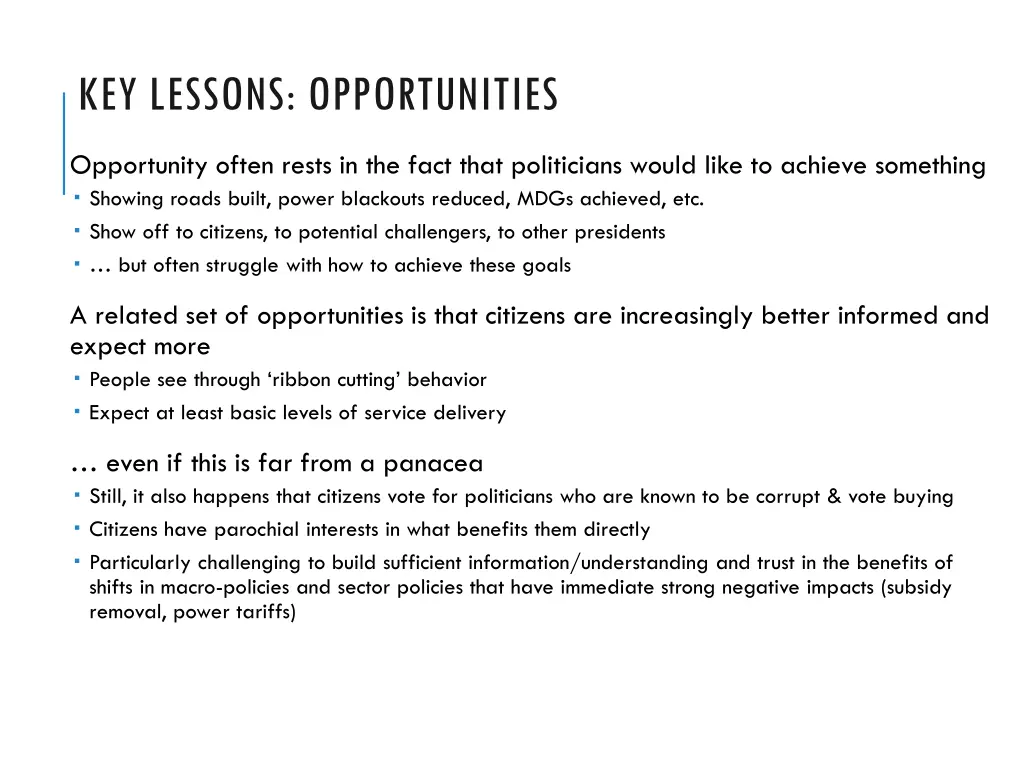 key lessons opportunities