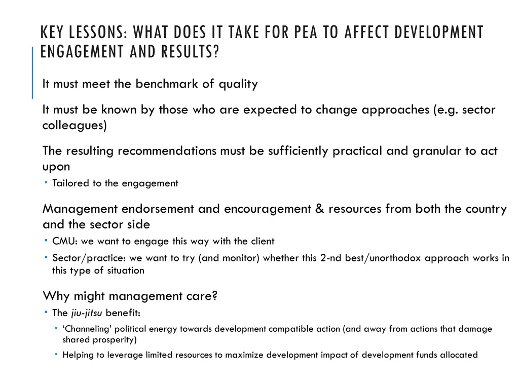 key lessons what does it take for pea to affect