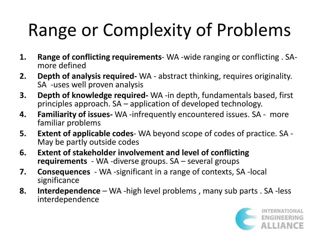 range or complexity of problems