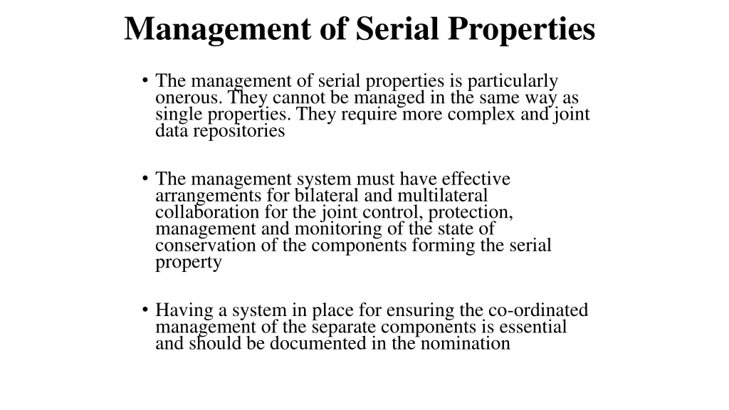 management of serial properties 1