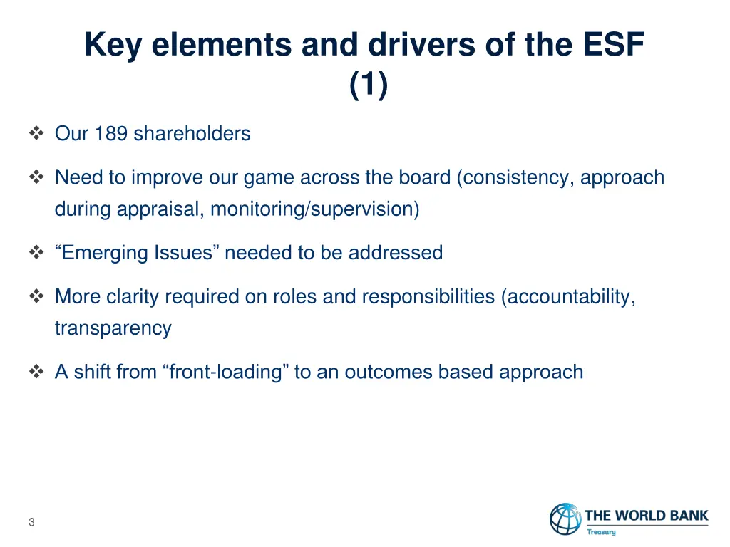 key elements and drivers of the esf 1