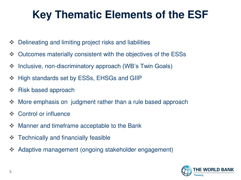 key thematic elements of the esf