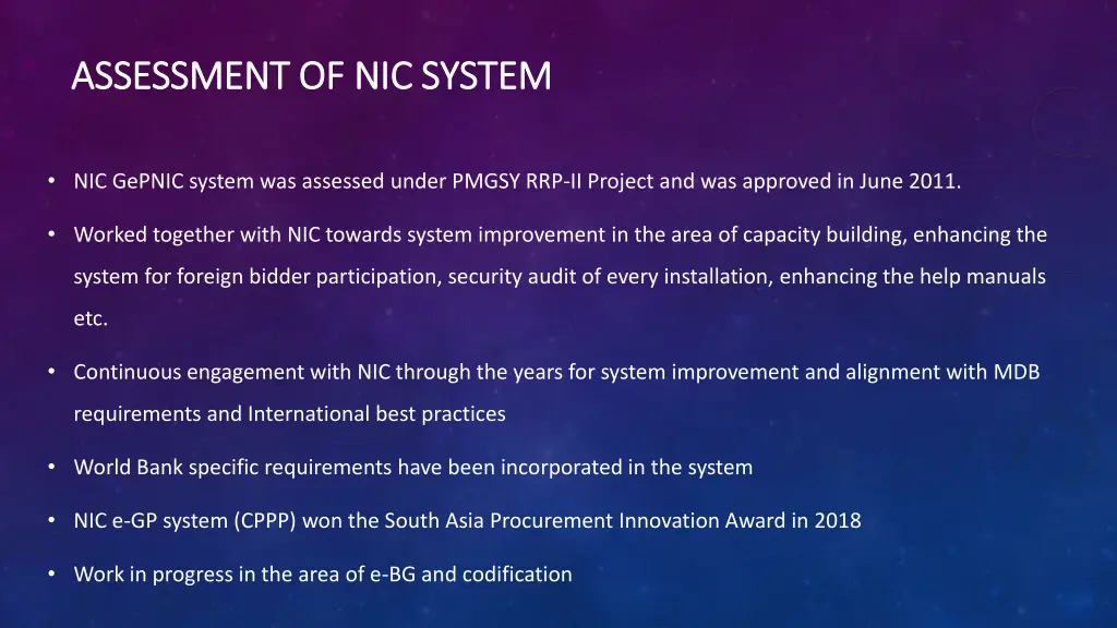 assessment of nic system assessment of nic system