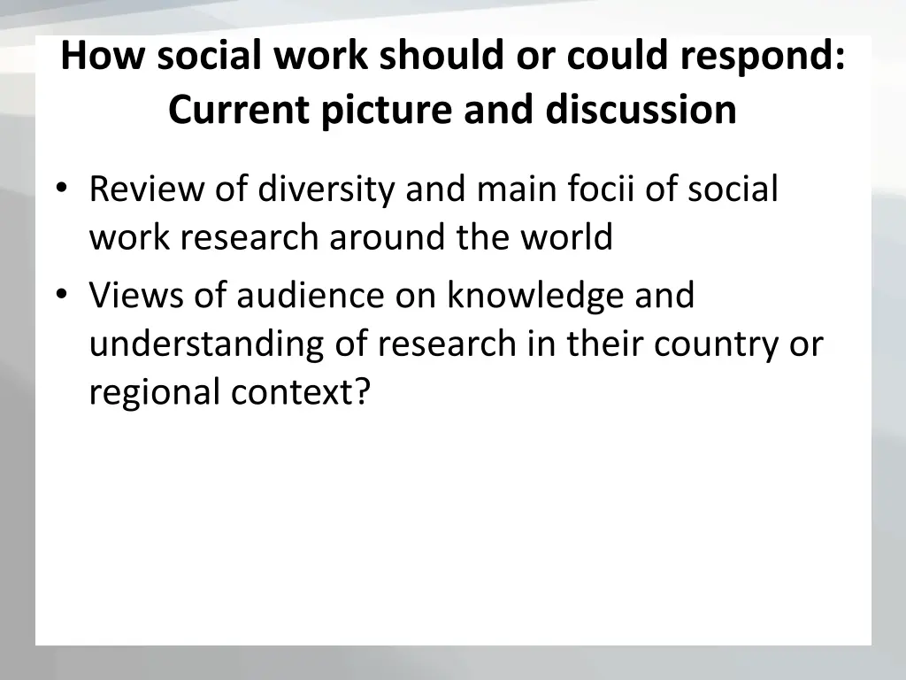 how social work should or could respond current