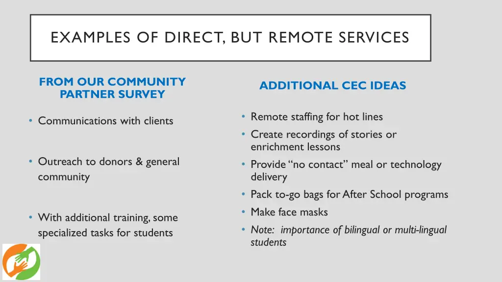 examples of direct but remote services