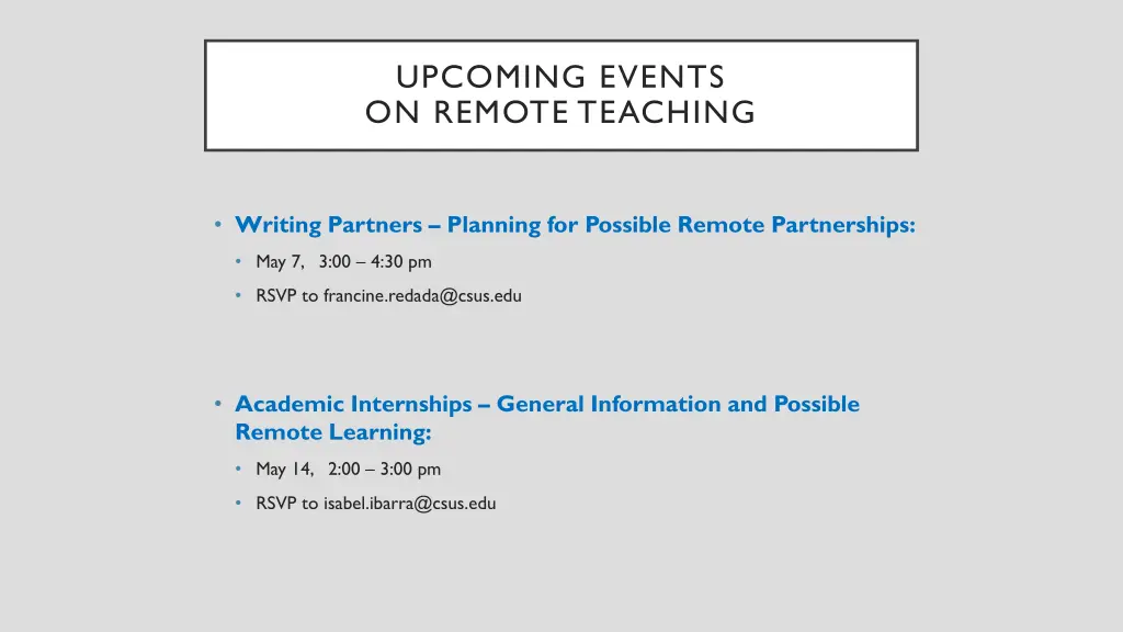 upcoming events on remote teaching