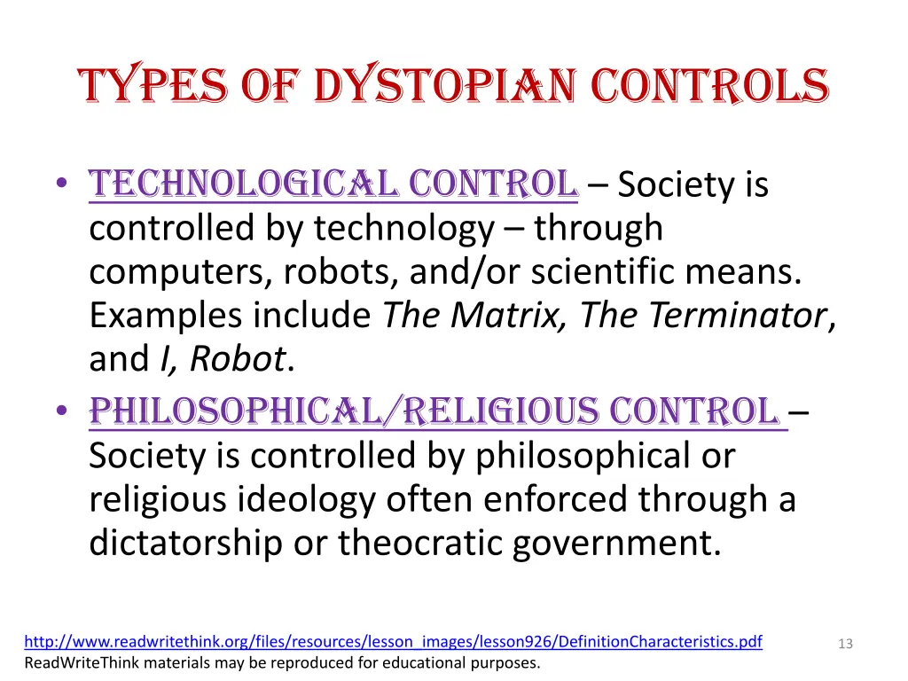 types of dystopian controls 1