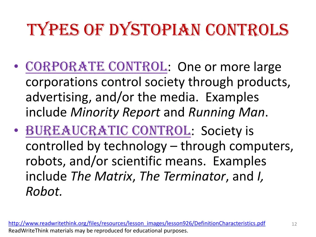 types of dystopian controls