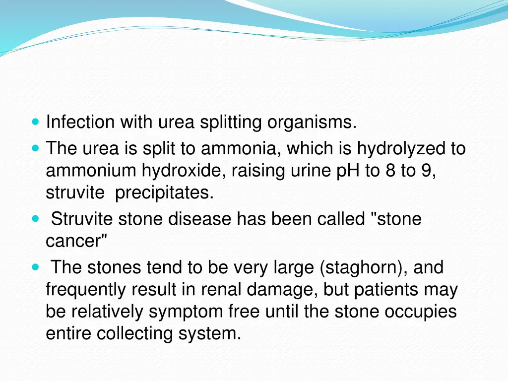 infection with urea splitting organisms the urea