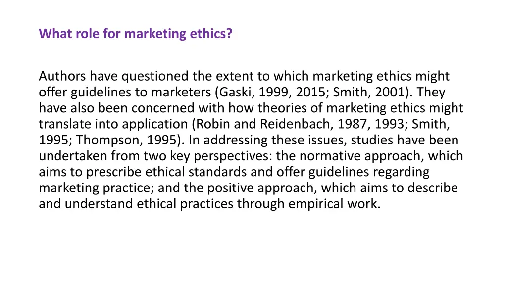 what role for marketing ethics