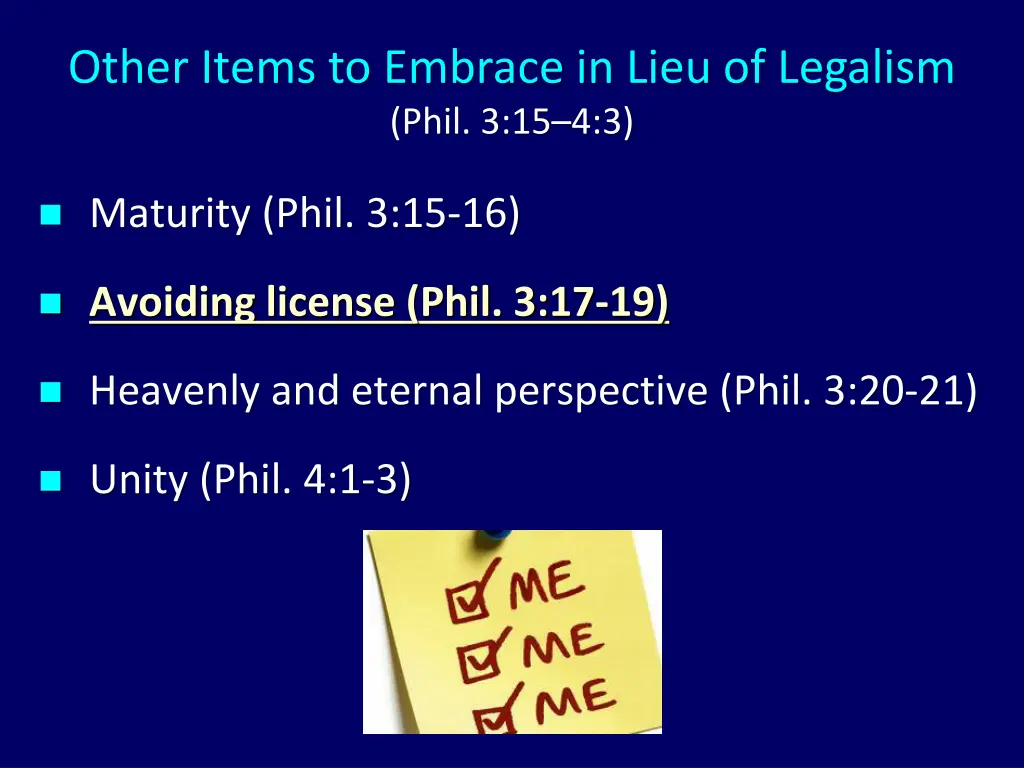 other items to embrace in lieu of legalism phil 2