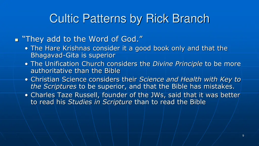 cultic patterns by rick branch