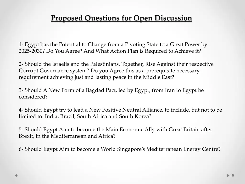 proposed questions for open discussion