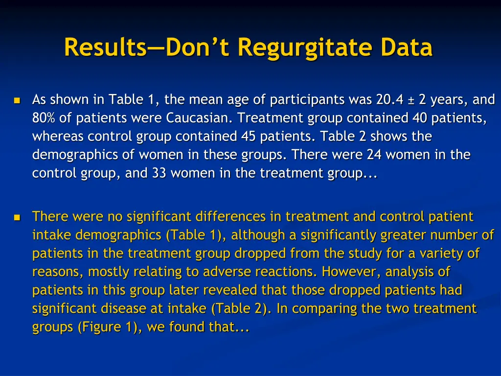 results don t regurgitate data