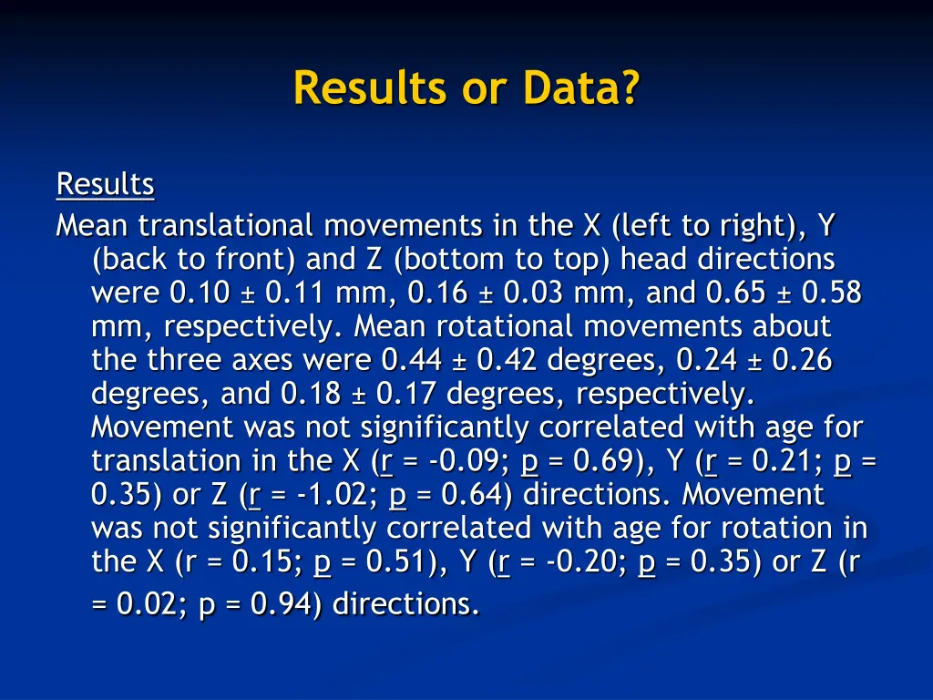 results or data