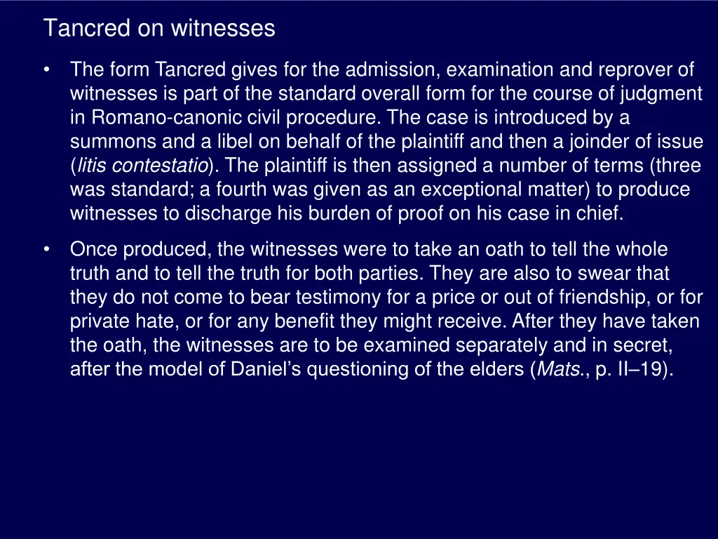 tancred on witnesses