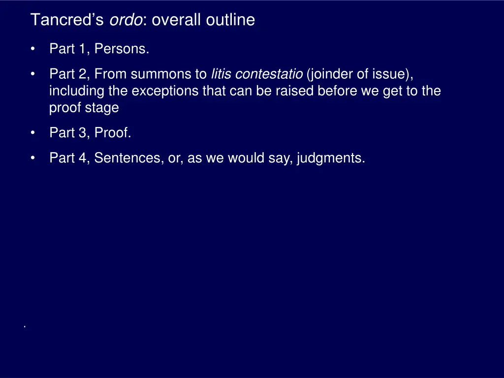 tancred s ordo overall outline