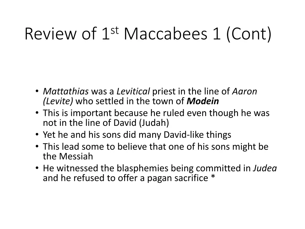 review of 1 st maccabees 1 cont