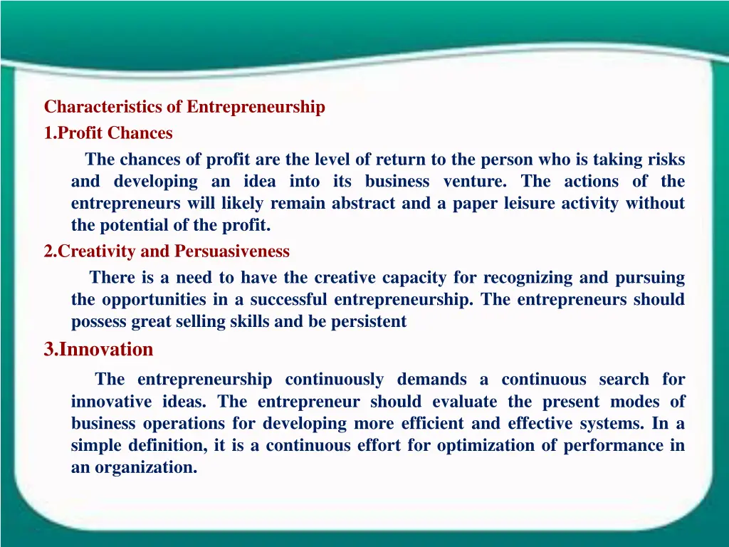 characteristics of entrepreneurship 1 profit