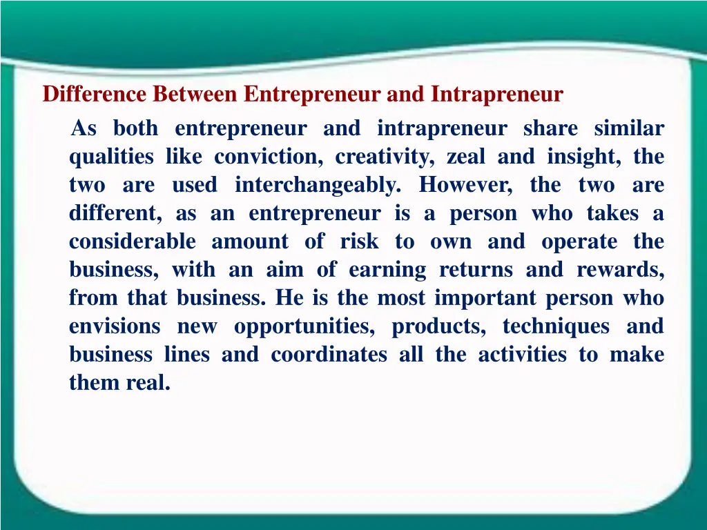 difference between entrepreneur and intrapreneur