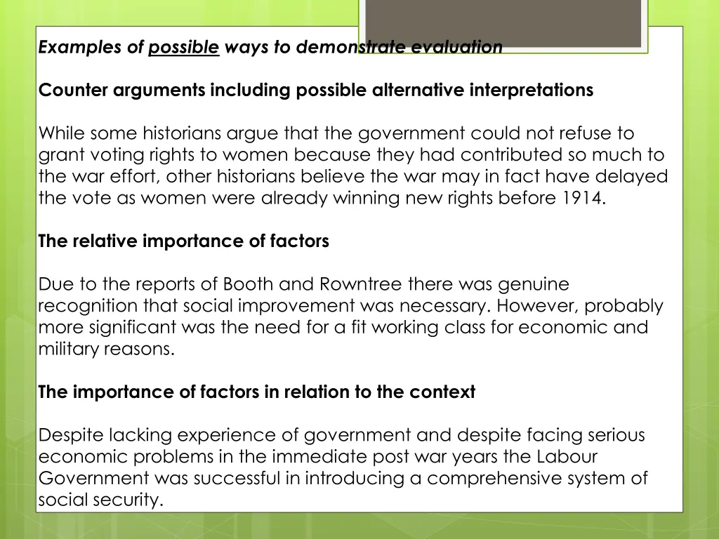 examples of possible ways to demonstrate