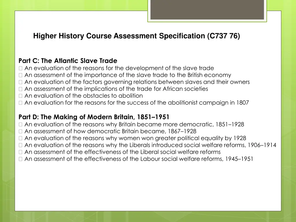 higher history course assessment specification