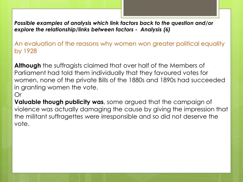 possible examples of analysis which link factors