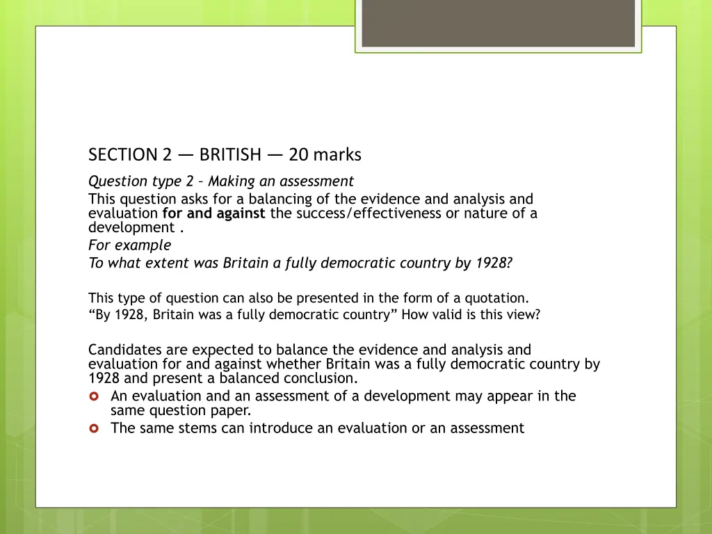 section 2 british 20 marks question type 2 making